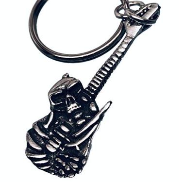 Imagem de Guitarra elétrica de estanho com chaveiro de caveira da Trilogy Jewelry