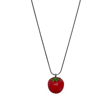 Imagem de NUEAYMS Lindo colar com pingente de tomate para mulheres, moderno, com pingente de tomate e corrente de gargantilha, joias faça você mesmo, correntes de pescoço, 40cm, Aço de titânio, Sem Pedra