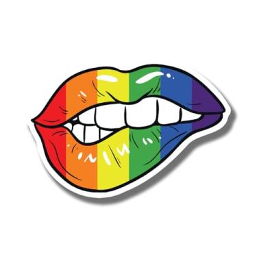 Imagem de Ímã de mordida de lábio arco-íris - LGBTQ Pride Ally Love Ímã de bandeira de arco-íris - Ímã de superfície de metal de geladeira de carro caminhão - 12 cm no lado mais longo - Feito nos EUA - AAMT0157