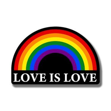 Imagem de Ímã de arco-íris Love Is Love - LGBTQ Pride Ally Love Ímã de bandeira de arco-íris - Ímã de superfície de metal de geladeira de carro caminhão - 12 cm no lado mais longo - Feito nos EUA - AAMT0096