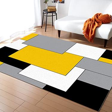 Imagem de Tapetes geométricos amarelos pretos para ambientes internos, antiderrapante, retangular, 8 x 1,5 m, bloco de cores abstratas, amarelo, preto, cinza, tapete de borracha, tapete contemporâneo para
