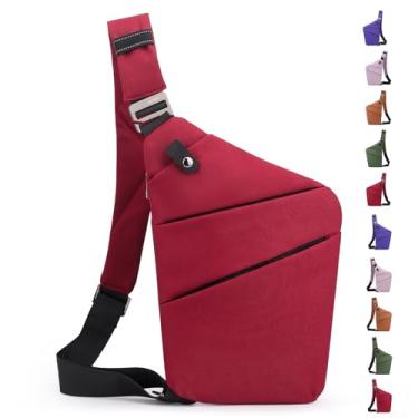 Imagem de Macleria Bolsa tiracolo antirroubo, bolsa tiracolo para mulheres e homens, bolsa de ombro com vários bolsos para viagens, esportes, trabalho, Ombro esquerdo vermelho
