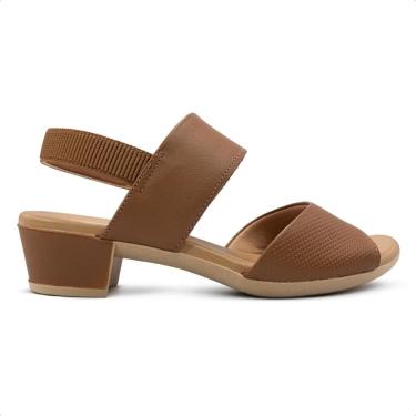 Imagem de Sandália Usaflex Feminina Couro Salto Bloco Elástico Calcanhar Casual PA02002