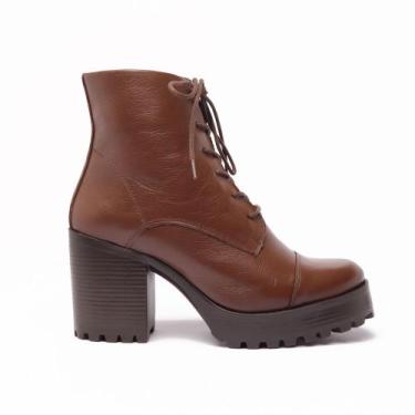 Imagem de Bota Sapato da Corte Coturno Salto Alto Cadarço, C marrom, 36