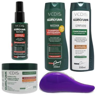 Imagem de Kit Guanxuma Completo Antiqueda – Shampoo Para Cabelos Oleosos, Condicionador, Tônico e Máscara Fortalecedora para Cabelos Fortes, Densos e Radiantes + Escova Mágica
