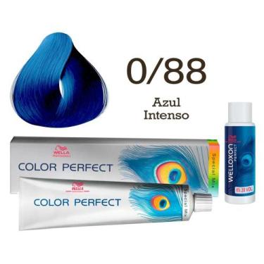 Imagem de Coloração Capilar Color Perfect 0/88 Azul Intenso + Oxi 20 Welloxon  W