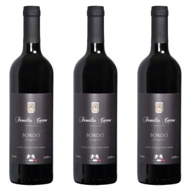 Imagem de Kit 3 Vinhos Bordo Suave Família Carra 750 ml Festa Presente Premium G