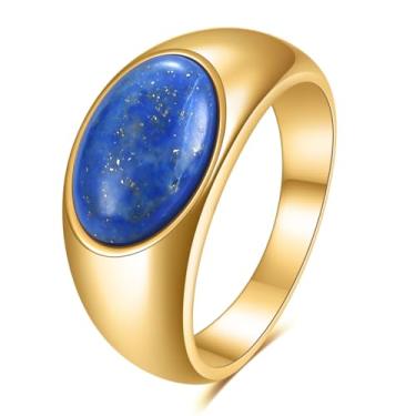 Imagem de MYNENEY Aço inoxidável ouro/prata forma quadrada sinete masculino anel mindinho declaração bonito casamento azul/marrom/verde anéis de pedra presente moderno para mulheres homens, Pedra, Sem pedra