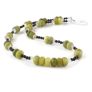 Imagem de Vatslacreations Colar gargantilha feminina com contas, joia de praia boho colorida, colar de surfista de pedra natural com fecho lagosta de prata esterlina 925 e corrente ajustável, 50 CM, Gema, jaspe