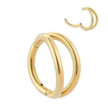 Imagem de PIERCINGBOY Anel de nariz de argola dupla de titânio 20 g anéis de septo articulados sem costura 10 mm ouro concha piercing segmento clicker piercing lábio anéis cartilagem brinco helix torre tragus,