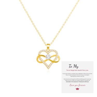 Imagem de BELLA-Bee Colar de coração infinito para mulheres, colar banhado a ouro de 14 quilates, pingente de coração de amor com zircônia cúbica e colar infinito, pingente de coração de amor em corrente de 40