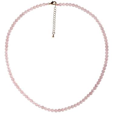 Imagem de Lightock Gargantilha simples para mulheres, colares de pedra real e cristais de 4 mm, joia de meditação para mulheres (40,6 cm + 5 cm), Pedra, Quartzo rosa