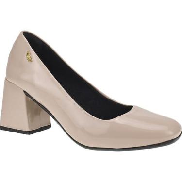 Imagem de Sapato Scarpin Feminino Salto Bloco Bico Quadrado Verniz - LAZZLU, Nud