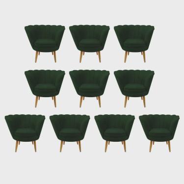 Imagem de Kit 10 Poltrona Cadeira Pétala de Flor Plus Luxo Confort Suede Verde Musgo - Ahazzo Móveis