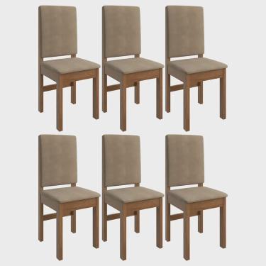 Imagem de Caixa 6 Un Cadeira Encosto Estofado Zamarchi Suede Canela Cacau