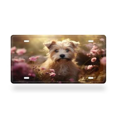 Imagem de Capa para placa de carro com pintura de flor de cachorro Cocker Spaniel inglês - etiqueta artística de carro, à prova de ferrugem, design exclusivo - 15 x 30 cm