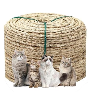 Imagem de Corda de sisal natural de 1/6 polegadas por 164 pés para arranhar gatos torre de árvore reparo de substituição e substituição de corda de cânhamo DIY para gatinhos, prateleiras, móveis, janela, cama, casa, escalada, caverna, 4 mm por 50 m