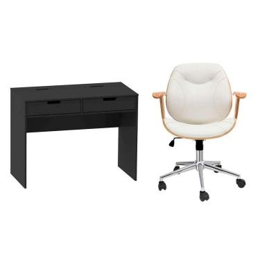 Imagem de Conjunto de Mesa New Preta com Cadeira de Escritório Diretor Giratória Antonella Branca