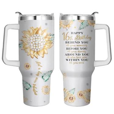 Imagem de Copo de aniversário com alça e canudo, 1,13 g de aço inoxidável doce 16 xícaras presentes para meninas de 16 anos, presentes de aniversário de 16 anos para meninas, ideias de presente de aniversário