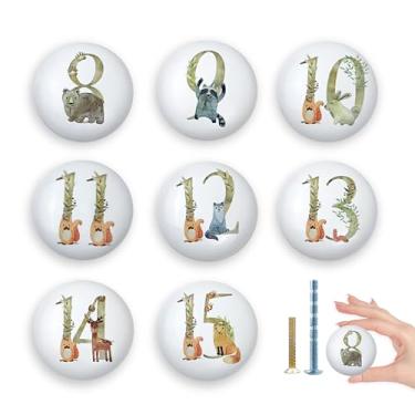 Imagem de Lasyman Pacote com 8 unidades, 1,5, gaveta de animais de cerâmica, puxador de guaxinim com número de flores, crianças, tema de animais de safári, berçário, guarda-roupa, puxadores de gaveta, puxadores