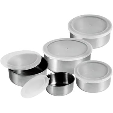 Imagem de Conjunto de 5 Potes Herméticos em Aço Inox, 250ml a 1500ml, com Tampa Plástica, para Armazenamento de Alimentos