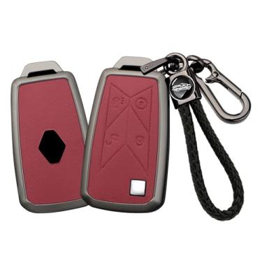 Imagem de HIBEYO Capa de chaveiro inteligente compatível com caminhonete Renault Gama Seris T C K ignição Euro couro e liga para chave acessórios com chaveiro de couro - B chaveiro vermelho