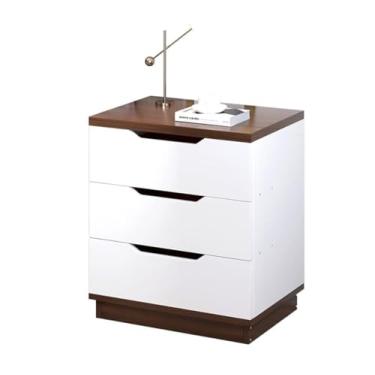 Imagem de PEYNIR Mesa lateral de cabeceira mesa de cabeceira moderna de madeira maciça com 3 gavetas ao lado da mesa mesinha de cabeceira de madeira para quarto mesa de canto branca baú de cabeceira estreito