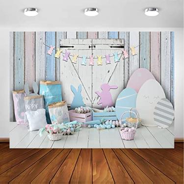 Imagem de Avezano Pano de fundo de Páscoa para fotografia, coelhinho feliz, porta de madeira rústica, para bebês, crianças, retrato, sessão de fotos, cenários de estúdio fotográfico (3 x 2 m)