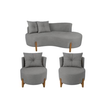 Imagem de Conjunto 2 Poltronas + Sofá Curvo Orgânico Boucle Cinza - Montanaris Decor