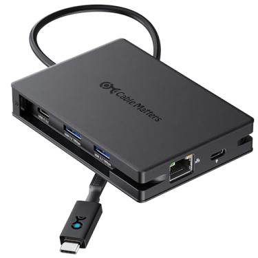 Imagem de Cable Matters Adaptador multiportas USB C 8 em 1 com HDMI duplo 4K @ 60 Hz, carregamento PD de 140 W, Gigabit Ethernet, transferência de dados de 10 Gbps: 2 portas USB-C e 1 x USB 3.2 (suporta um