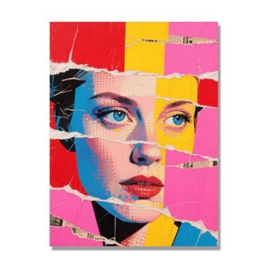 Imagem de NHLDZYH Imagem de rosto de mulher colorida abstrata, pôster estético de arte de retrato feminino, decoração de parede moderna para sala de estar e escritório. A45. 50 x 65 cm - 19,7 x 25,6 pol sem