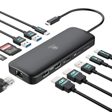 Imagem de i-magBac Estação de ancoragem para laptop com dois monitores, 2 HDMI, 11 em 1 USB C 4K/60 Hz, base de exibição dupla, Ethernet de 1 Gbps, porta USB C PD de 100 W, 5 portas USB A/C, compartimento para