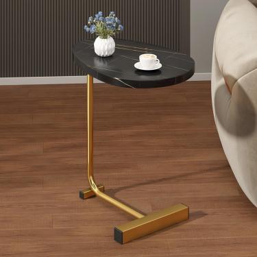 Imagem de Mesa Lateral Em Forma De C, Mesa De Apoio, Mesas Laterais De Quarto, Mesa De Apoio De Sofá, Mesa Lateral De Sofá Que Desliza Sob O Sofá-cama, Montagem Fácil, Black+gold, H-72cm/28.3in