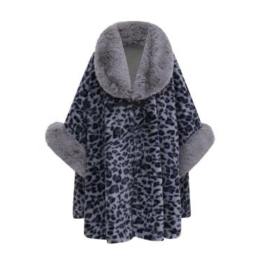 Imagem de Capa De Tamanho Grande Xale Feminino Solto Leopardo Tweed Frente Aberta Jaqueta Bat-estilo Poho Capa Cardigan Suéter, Blue, One Size