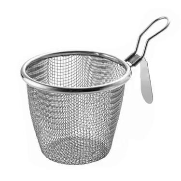Imagem de Cesta Fritadeira Cestas De Fry De Aço Inoxidável Redondas com Alça para Batatas Fritas Anéis De Cebola Massa De Frango 304 Aço Inoxidável 11cm Diâmetro 90g Peso