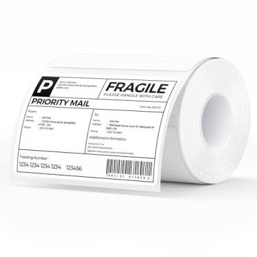 Imagem de MUNBYN Etiquetas térmicas diretas de 10 x 7,6 cm, adesivo forte, etiquetas brancas de impressora térmica para código de barras, envio de endereço, 500 folhas/rolo