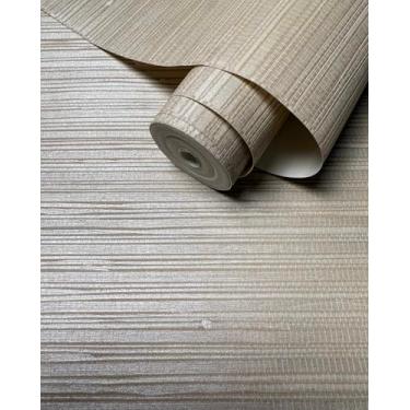 Imagem de Kamildecor Papel de parede Faux Grasscloth com detalhes metálicos papel de parede grosso em relevo de vinil 52,8 cm x 998,2 cm, marrom