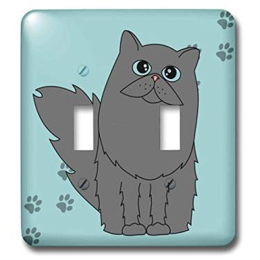 Imagem de 3dRose lsp_6373_2 Interruptor duplo com estampa de pata de gato persa de pelo longo cinza e olhos azuis, multicolorido