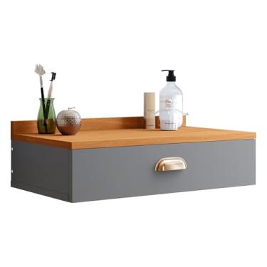 Imagem de Penteadeira Gloss para Maquiagem Suspensa com 1 Gaveta Porta Joias com Puxador Concha (Cinza/Freijo)