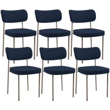 Imagem de Kit 06 Cadeiras Estofadas Para Sala De Jantar Melina Base Arena L02 Suede Azul Marinho - Lyam Decor