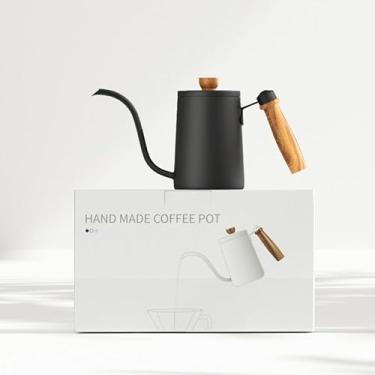 Imagem de bule de chá com bico fino chaleira com bico de ganso café chá 600 ml(Preto)