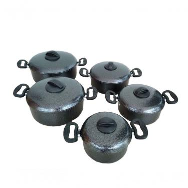 Imagem de Jogo De 5 Panelas Alumínio Preta Craqueada Extang Promoção