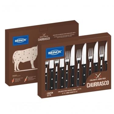 Imagem de Conjunto De Talheres Jumbo Para Churrasco 12 Peças Linha Churrasco Da Brinox Preto