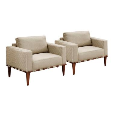 Imagem de Conjunto - 2 Poltronas Bella Luxo Madeira Maciça Castellar Linho Bege
