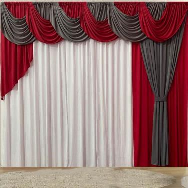 Imagem de Cortina Inspiração 3 Metros Sala Quarto Para Varão - Vermelha
