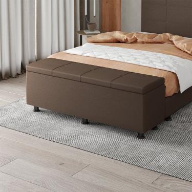 Imagem de Baú Sapateira Estofada Casal King Size 195 Cm Marte Corino Skybox Marrom