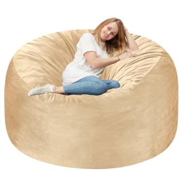 Imagem de Homguava Pufe gigante de 1,8 m com enchimento de espuma de memória, cadeiras confortáveis para adultos, pufe para adultos com capa de veludo holandês para sala de estar, quarto, cáqui