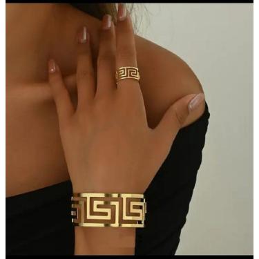 Imagem de Bracelete e Anel Reajustável Banhado a Ouro 18K  Estilo Grego - vns