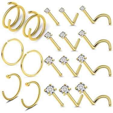 Imagem de Vsnnsns Piercing de nariz 18G, 20G, 22G, joia para mulheres, aço inoxidável cirúrgico 316L, saca-rolhas em forma de L, opala reta, zircônia, argolas, piercing de narina, joias para mulheres e homens