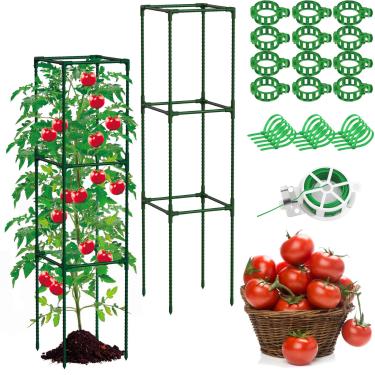 Imagem de ROADPLUM Pacote Com 2 Gaiolas De Tomate 48" Para Jardim, Tubo Aço Revestido Plástico, Estacas Ajustáveis Resistentes, Treliça Plantas, Vegetais, Frutas, Flores, Roseiras E Plantas Trepadeiras